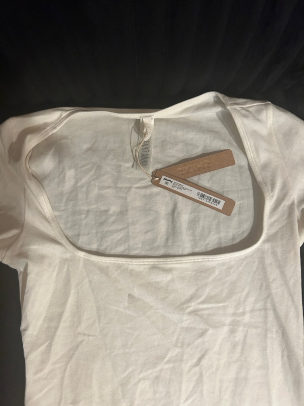 Skims Cotton Jersey Scoop Neck Long Sleeve Top •NWT•Never Worn• Marble (Cream)•S - Picture 4 of 7